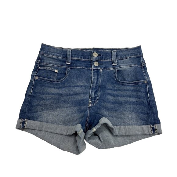 Wallflower Womens Size 9 Sassy High Rise Denim Jean Shorts Cuffed Blue Casual - Picture 1 of 5